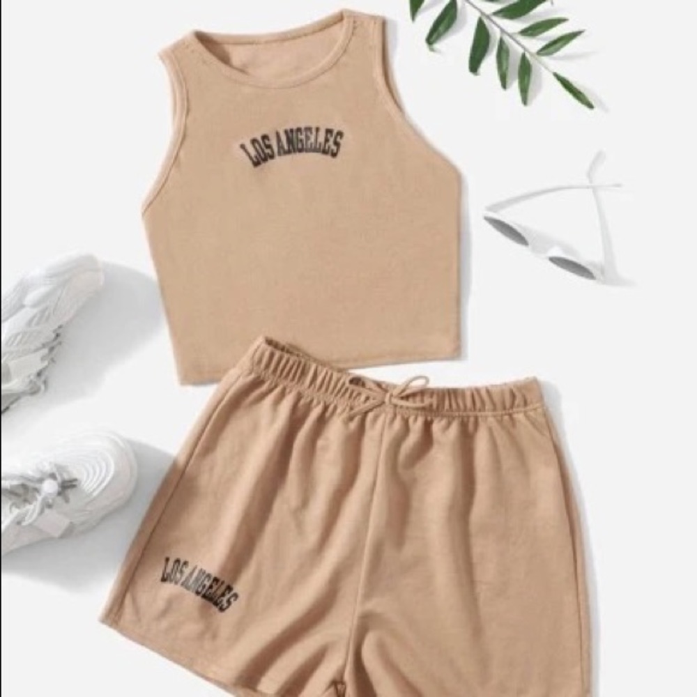 Tan short crop top set